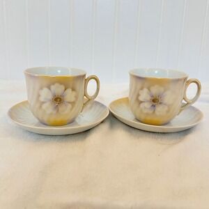 Germany Lusterware Tea Cup Saucer‎ Set Bavaria China Floral Peach Excellent
